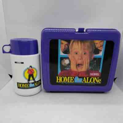 Home Alone 1991 Plastic Lunch Box w/ Thermos Mug Rare Purple Vintage Retro 90s