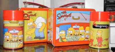 THE SIMPSONS vintage RETRO EMBOSSED metal LUNCHBOX SET + Thermos NECA 2000 bart