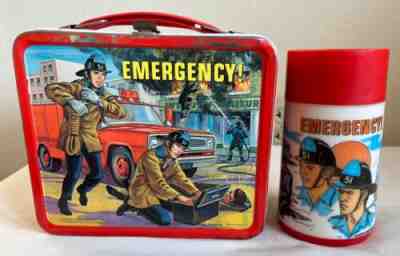 VINTAGE EMERGENCY TV SHOW LUNCHBOX W THERMOS ALADDIN 1973 FIRE DEPT LA COUNTY