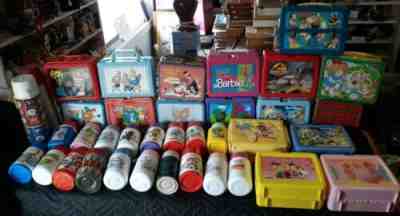 Lot of Vintage Thermos Plastic Metal Lunch Boxes Barbie Popeye Popples 80s 90s