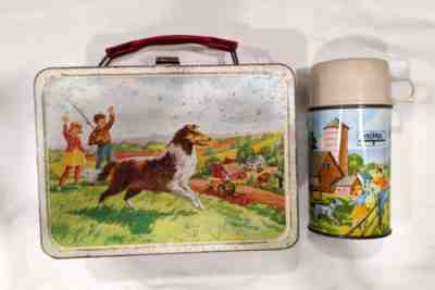 Vintage Lassie and Black Beauty Lunchbox WITH Thermos 1962 Metal Pets and Pals