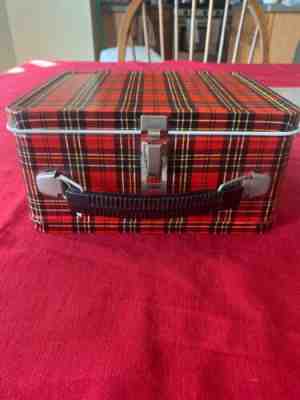 Vintage Plaid Lunchbox Bag w/ 2 Matching Aladdin Thermos Bottles & Sandwich  Box