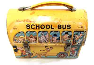 Vintage 1960s WALT DISNEY PRODUCTIONS School Bus Lunch Box Lunchbox w/Thermos