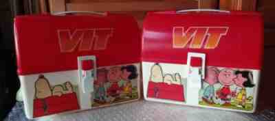 TWO RARE VINTAGE PLASTIC DOME PROMOTIONAL SNOOPY LUNCH BOXES LUNCHBOXES