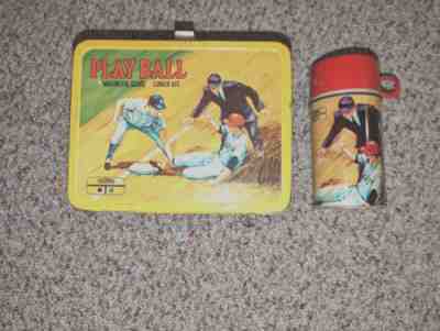 Vintage 1969 King Seely PLAY BALL METAL LUNCHBOX W/ THERMOS ~ VERY NICE!