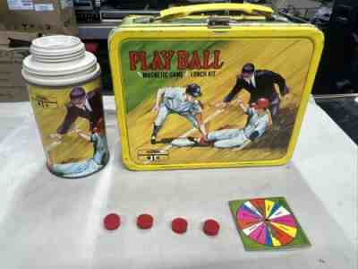Vintage 1969 King Seely PLAY BALL METAL LUNCHBOX w/THERMOS & Game & Magnets