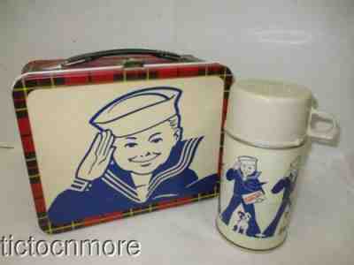 1971 Plaid Thermos Picnic Kit Zip Bag Sandwich Box 13.5 Blue Metal Thermos  X2 