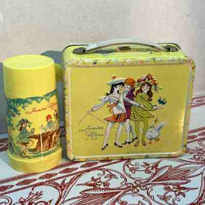 Vintage Aladdin Junior Miss Yellow Metal Lunch Box & Thermos Exceptionally Nice