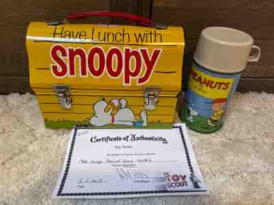 Vintage 1968 Go To School Metal Lunchbox Snoopy Peanuts Lunch Box Rare Blue Cup