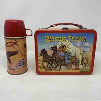 Antique Vintage Metal 1964 Wagon Train Lunch Box with Thermos