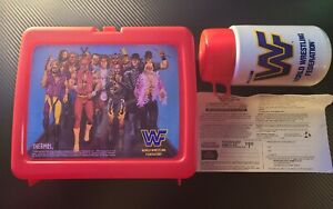 Vintage Red 1991 WWF Lunch Box W/ Thermos