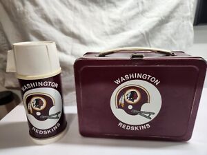 Vintage Washington Redskins Burgundy 1970 Metal Lunch Box With Thermos
