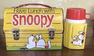 1968 Vintage Snoopy Dome Metal Lunchbox And Rare Doghouse Thermos