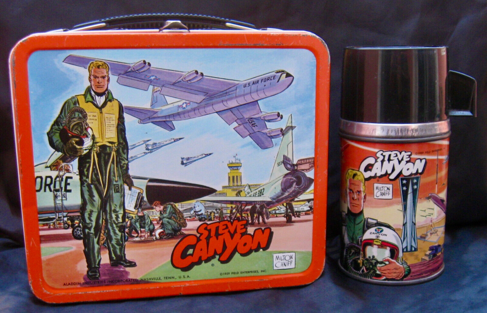 Vintage STEVE CANYON Lunchbox & Thermos - USAF Comics TV (1959) C-8.5 Awesome!