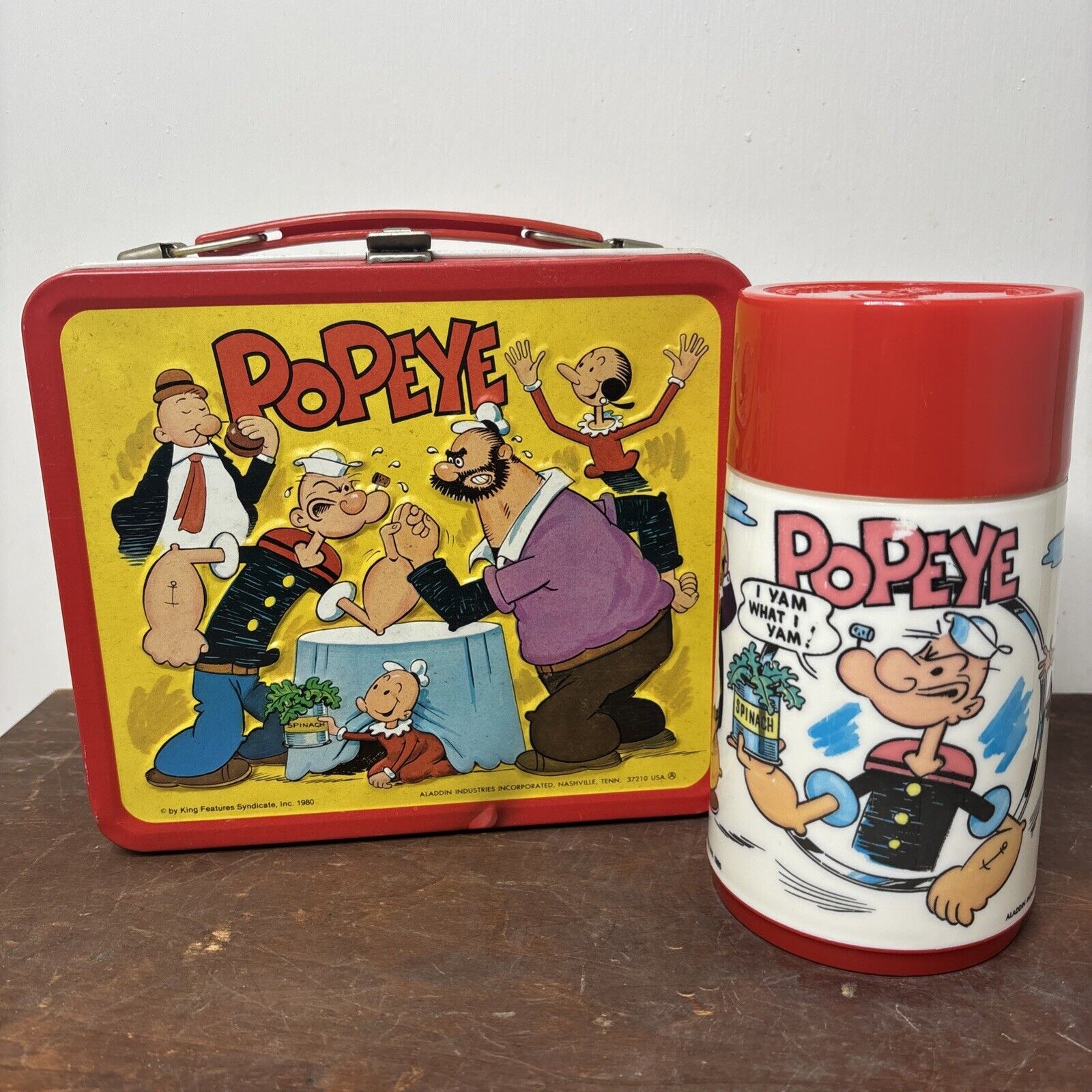 Vintage 1980 Aladdin Popeye the Sailor Man Metal Lunch Box with Thermos