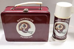 Vintage Washington Redskins 1970 Metal red Lunchbox with Thermos Lunch Box logo