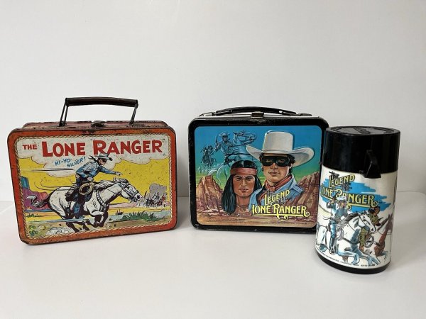 Vintage 1954 Lone Ranger Lunchbox AND 1980 Lone Ranger Lunchbox And Thermos .