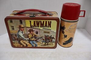 Vintage 1961 LAWMAN Metal Lunch Box And Thermos Western TV Show