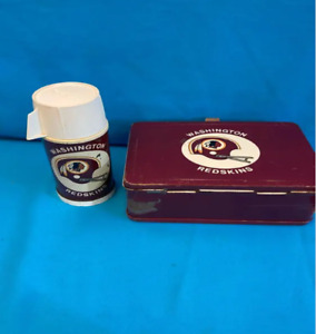 Vintage Washington Redskins 1970 Metal red Lunchbox with Thermos Lunch Box logo
