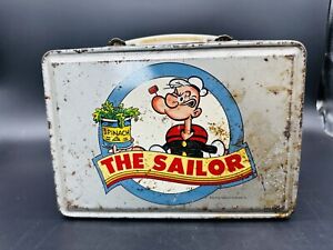 Vintage POPEYE Metal Lunchbox No Thermos Rare Silver Displays Great!