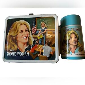 Vintage 1978 Bionic Woman TV Show Metal Lunchbox & Thermos Set MINTY RARE