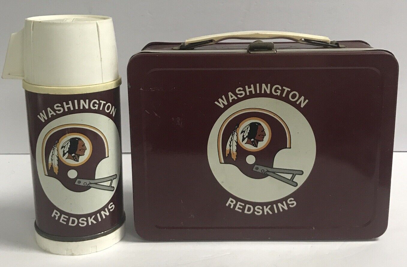 Vtg Universal 1970 Washington Redskins Lunch Box & Thermos Lunchbox tin kit pail