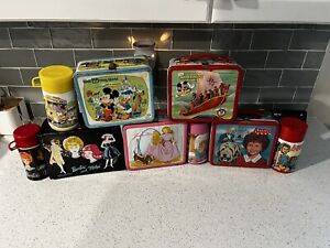 Vtg Lot Of Metal Disney Club House Junior Miss Annie Barbie Lunch Box Thermos