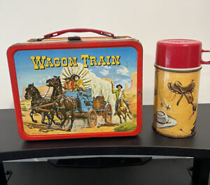 Vintage Rare 1964 "Wagon Train" Metal Lunchbox with Thermos