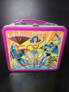 Vtg 1976 Aladdin Super Friends Superman Batman Metal Lunchbox With Thermos NM