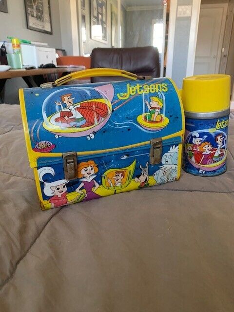 Excellent Vintage 1963 The Jetsons Dome Top Metal Lunchbox and Thermos Aladdin