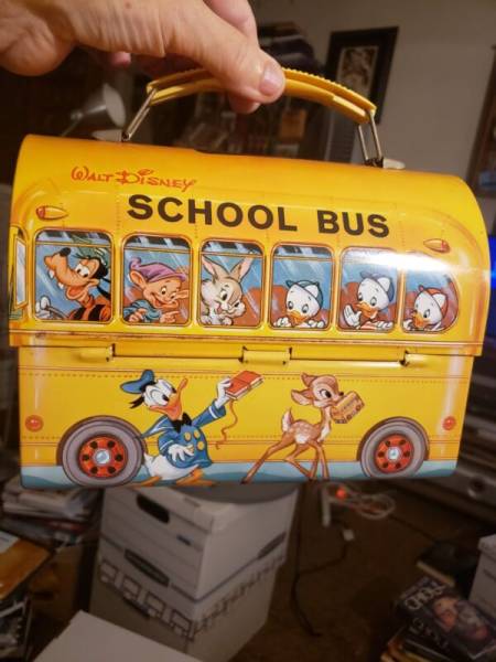 Vintage 1960s Walt Disney School Bus Metal Lunch Box With Thermos Unused