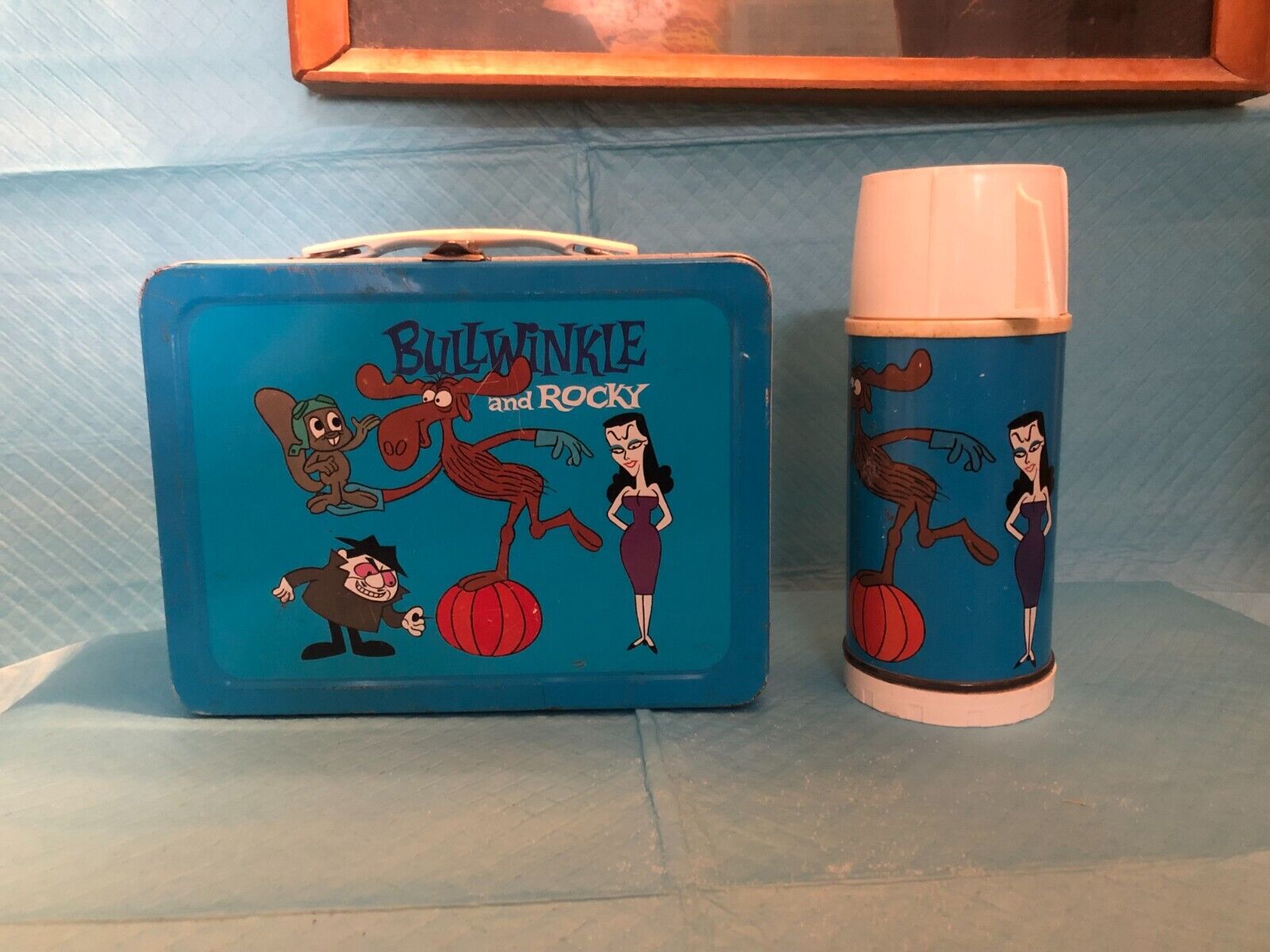 Vintage 1962 Rocky and Bullwinkle Lunchbox and Thermos Extremely Rare!