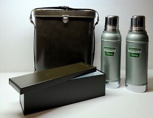 Vintage Stanley Steel Double Thermos Lunch Box Picnic Camping Set + Leather Case