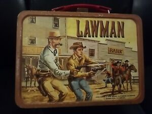 1961 Lawman Cowboys Lunchbox With Thermos Vintage Metal