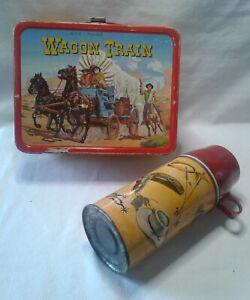 Vintage "Wagon Train" Metal Lunchbox with Thermos Dated 1964