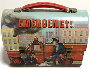 EMERGENCY Station 51 Vintage Dome/Barn Metal Lunch Box w/Thermos Aladdin 1973