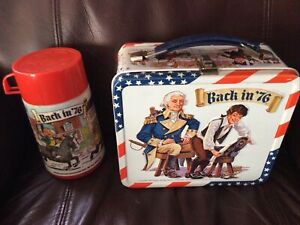Back in 76 Bicentennial Colonial  Aladdin Metal Lunchbox W/ Thermos Nice Vintage