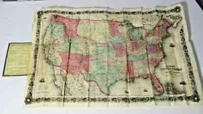 1863 Colton Map of UNITED STATES Military Station Forts Antique #03 RARE