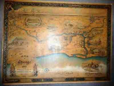 1833-1933 Very rare Chicago Map 100 Made Only one other known.- This is Large