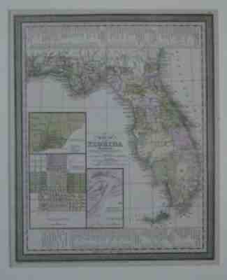 Original 1850 Map FLORIDA Seminole War Military Trails Forts Battles Railroads