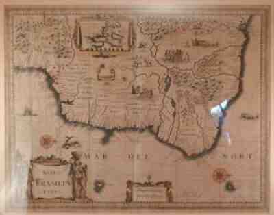 Willem Janszoon Blaeu (1571 1638) Antique Map of Brazil~Hand Colored Engraving