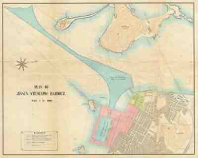 1950s Map of Incheon Harbor, South Korea (Jinsen, Chemulpo, Jemulpo, Inchon)