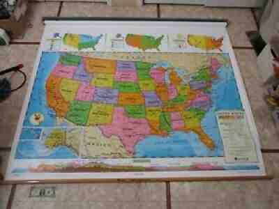 Nystrom Herff Jones 2-Layer PULL DOWN United States & World Relief Map EDUCATION