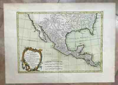 MEXICO NEW SPAIN 1771 BONNE LATTRE LARGE ANTIQUE MAP IN COLORS 18TH CENTURY