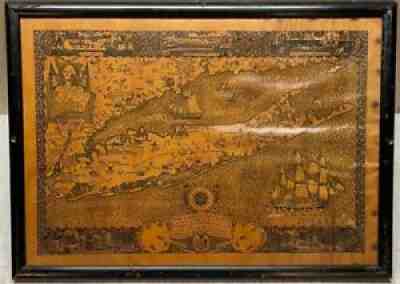 ORIGINAL 1928 Coulton Waugh 'New York LONG ISLAND & Coastal CT' Pictorial MAP