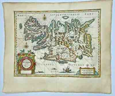 ICELAND 1643 WILLEM BLAEU UNUSUAL LARGE NICE ANTIQUE MAP 17e CENTURY