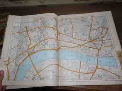 1911 BACON LARGE SCALE ATLAS OF LONDON & SUBURBS 57 COLOUR DOUBLE PAGE MAPS *