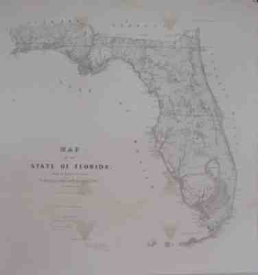 Original 1856 Survey Map FLORIDA Military Trails Forts Pensacola Key West Tampa