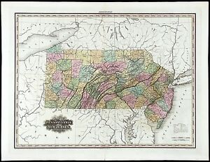 HS TANNER Antq & Ext-Rare Early 19thC 1823 MAP OF PENNSYLVANIA AND NEW JERSEY