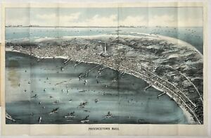 Rare Original 1910 Provincetown Bird's Eye View Map Pocket Massachusetts Mass MA